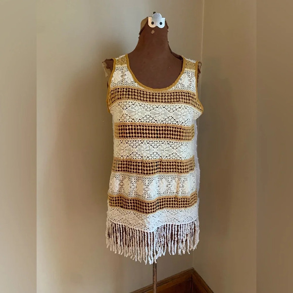 Ryu blouse, crochet lace tank top shirt, boho, bohemian sheer - Picture 1 of 6